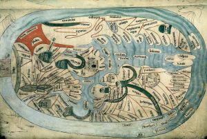 Bodleian Libraries, Mandorla Mappa Mundi, English manuscript of Ranulf Higden, ca 1400
